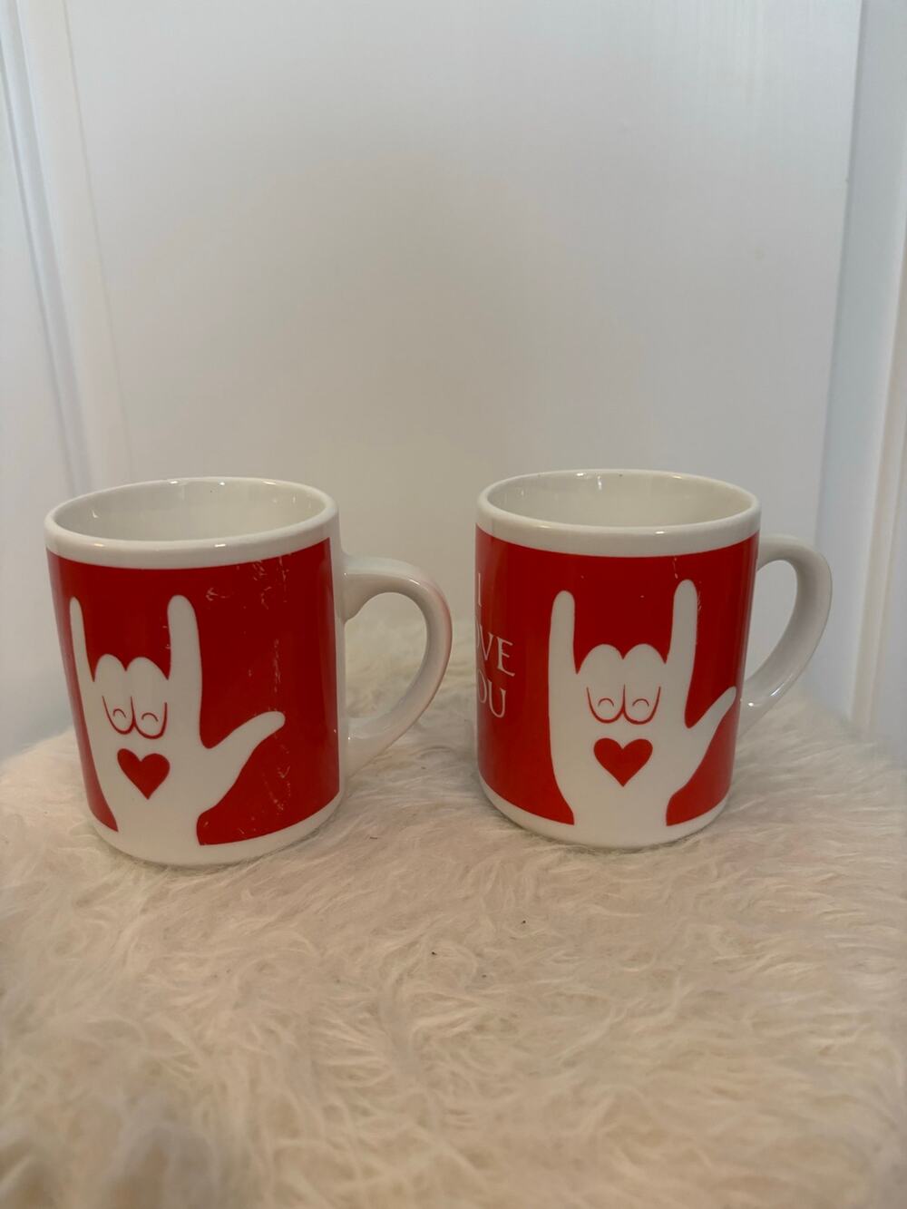 Set of two vintage I Love You (ILY) ASL ceramic coffee mugs